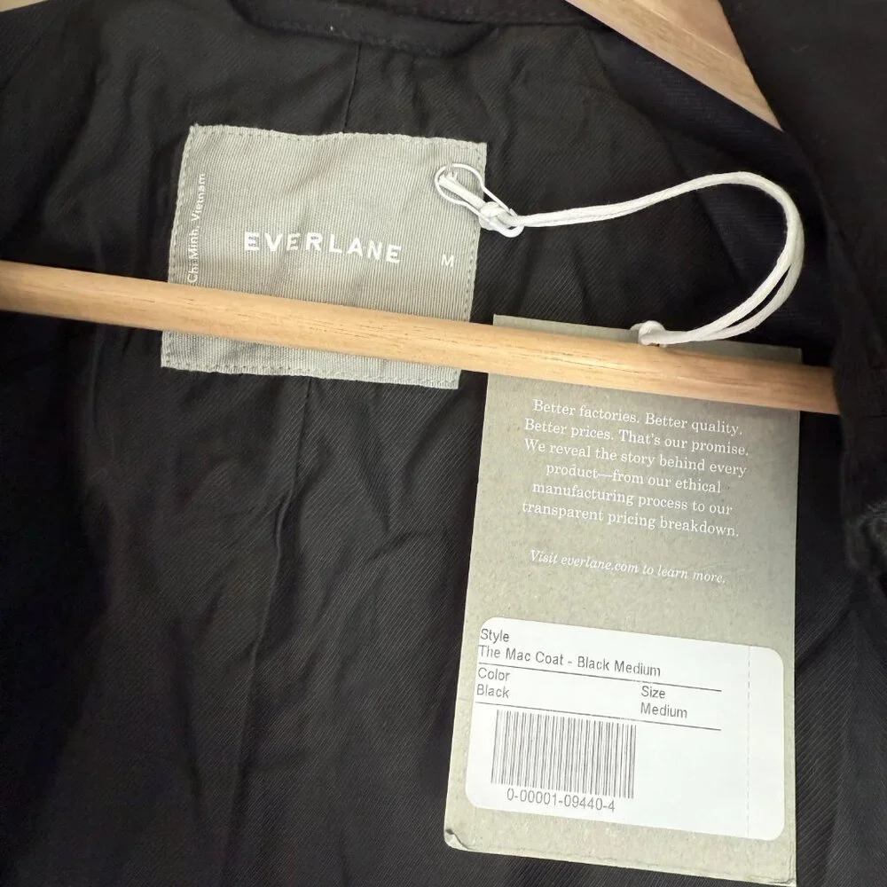 Everlane The Mac Trench Coat Button Front Black M - Picture 7 of 8